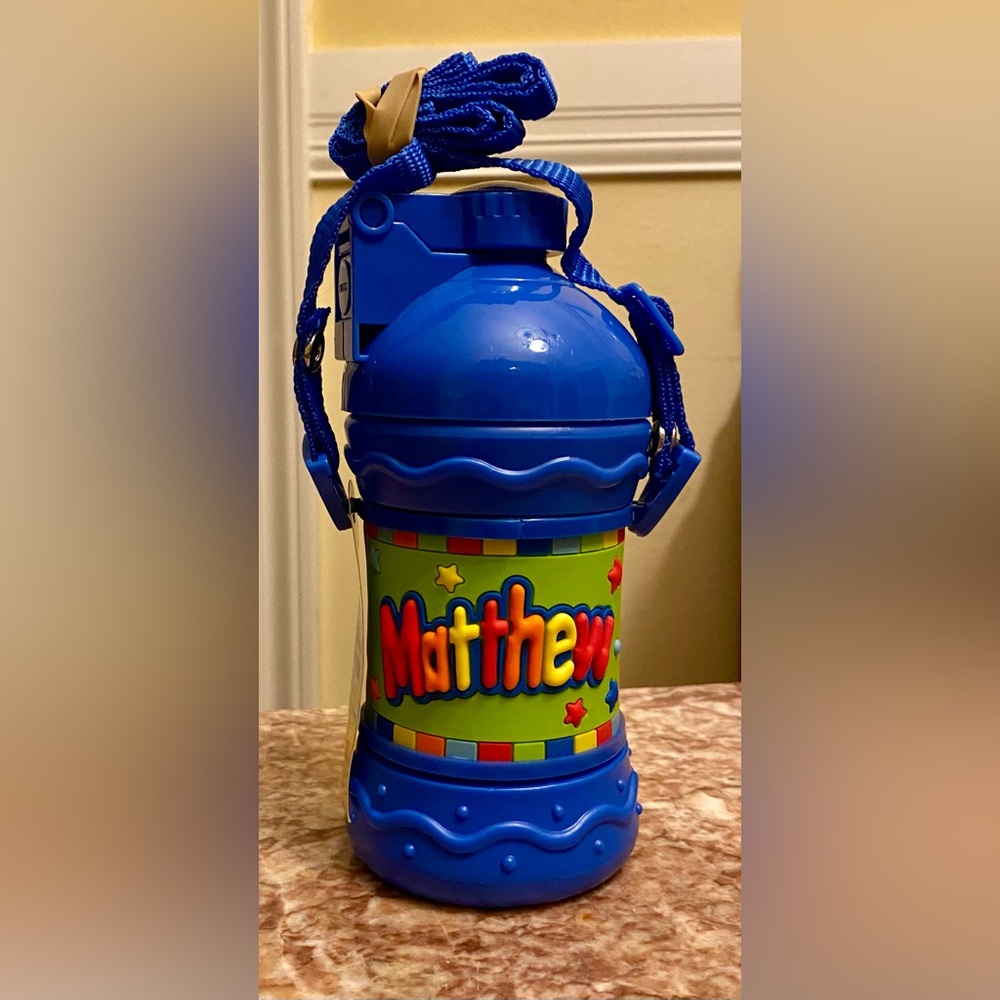 MY NAME DRINK BOTTLE  - Matthew (by John Hinde) Water bottle w/ flip straw. NWT